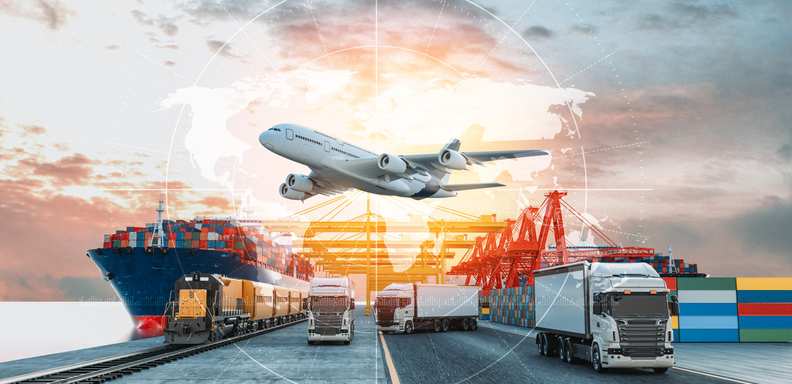 Logistics import export of containers cargo freight ship, truck